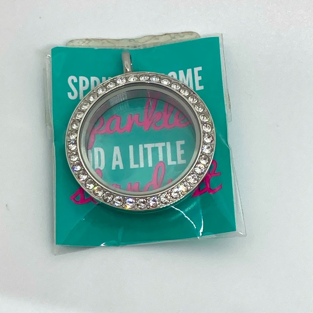 Origami Owl Large Silver Twist Open Living Locket w Clear White Crystals